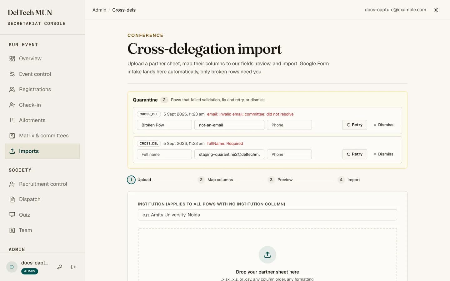 The import wizard on the column mapping step